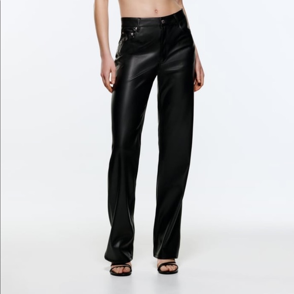 Zara Black Faux Leather The 90s Pants Size 10 - Picture 1 of 5